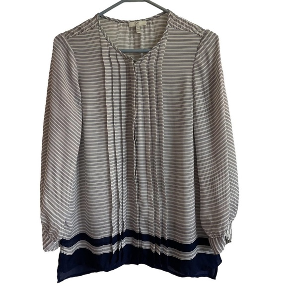 Joie Modine Striped Pintuck Blouse, 100% Silk, Navy & White, Size S - Picture 3 of 9